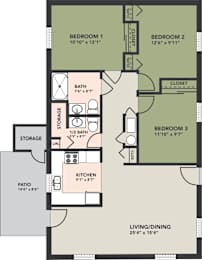3 Bedroom, 1.5 Bath