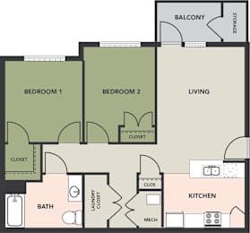 2 Bedroom, 1 Bath, Flat
