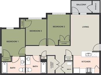 3 Bedroom, 2 Bath, Flat