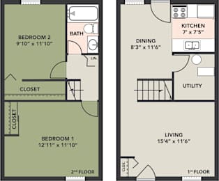 2 Bedroom, 1 Bath