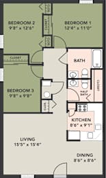 3 Bedroom, 1.5 Bath