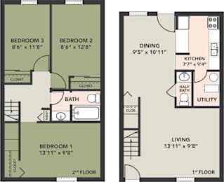 3 Bedroom, 1.5 Bath