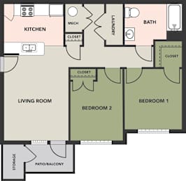 2 Bedroom, 1 Bath C