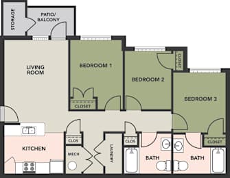3 Bedroom, 2 Bath E