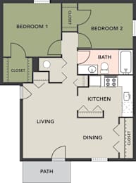 a floor plan of a house with a kitchen and a living room