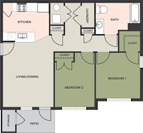 2 Bedroom, 1 Bath
