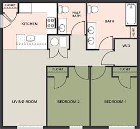 Kenlawn Place 2-Bedroom, 1-1/2 Bath Floorplan