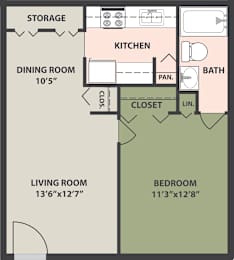  Floor Plan 1 Bedroom, 1 Bath