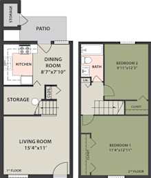  Floor Plan 2 Bedroom, 1 Bath Townhome