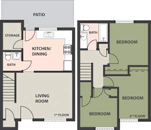 Floorplan 3 Bedroom, 1-1/2 Bath Townhome