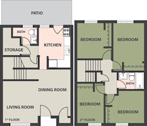 Floorplan 4 Bedroom, 1-1/2 Bath Townhome