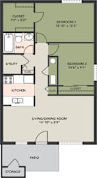 2 Bedroom, 1 Bath