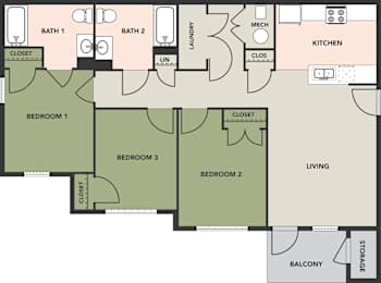 3-bedroom, 2-bath