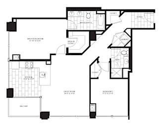 2 Bed 1.5 Bath Floorplan C | 1,080 Sq. Ft. at Flair Tower Apartments, Chicago Illinois