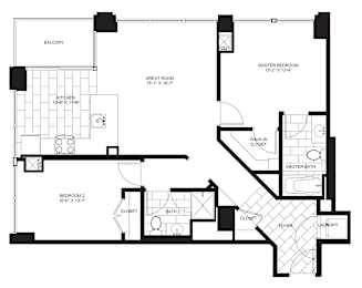 2 Bed 1.5 Bath Floorplan | 1,080 Sq. Ft. at Flair Tower Apartments, Chicago, IL 60654