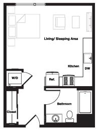 Studio 1 bath 0C Floor Plan | 472-500 Sq. Ft. at L Seven, San Francisco