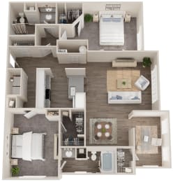 a floor plan of a two bedroom apartment with a living room and office space
