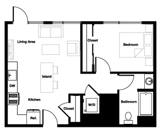 1 bed 1 bath 1B Floor Plan | 655 Sq. Ft. at L Seven, San Francisco