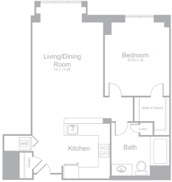 A3 One Bedroom One Bath Floor Plan | 782 Sq. Ft. at Amelia, Massachusetts