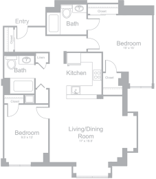B6 Two Bedroom Two Bath Floor Plan | 1,181 Sq. Ft. at Amelia, Massachusetts