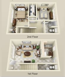 2 Bed 1.5 Bath Floor Plan with 882 Sq. Ft. at MALA GROVE Apartments, Waipahu, 96797