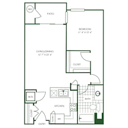 1 Bed  1 Bath Floor Plan | 874 Sq. Ft. at Sorrel at Warner Center, Woodland Hills, CA, 91367