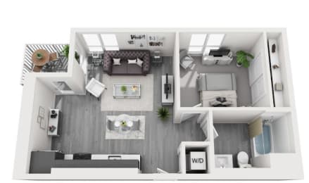 1 Bedroom plan with 604-621 Sq. Ft. at Olive DTLA, California, 90015