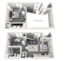 1 Bedroom Floor plan with 666-695 Sq. Ft. at Olive DTLA, Los Angeles, California