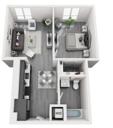 1 Bedroom Floor plan with 639 Sq. Ft. at Olive DTLA, Los Angeles, California