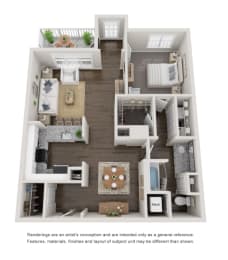 1 Bed 1 Bath Floor Plan | 876 Sq. Ft. at Willowest in Collier Hills, Georgia