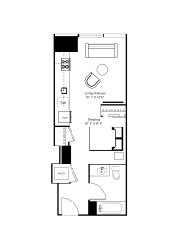 Studio 1 Bath Floor Plan | 438 Sq. Ft. at The Grand Central in Chicago, IL