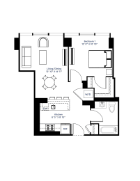 1 Bed 1 Bath Floor Plan | 666 Sq. Ft. at The Grand Central in Chicago, IL 60607 at The Grand Central in Chicago, IL