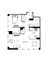 a floor plan of a home showing the bedroom and living room