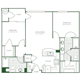 2 Bed 2 Bath Floor Plan | 1,168 Sq. Ft. at Sorrel at Warner Center, Woodland Hills, 91367