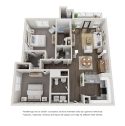 2 Bed 1.5 Bath Floor Plan | 1,121 Sq. Ft. at Willowest in Collier Hills, Georgia