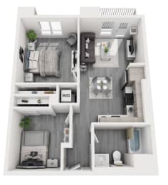 2 Bedroom Floor plan with 767 Sq. Ft. at Olive DTLA, California