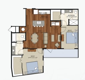 B2E Floor Plan | 1,077 Sq. Ft. at Abstract at Design District, Dallas, TX, 75207