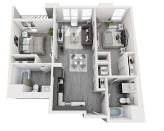 2 Bedroom plan with 910 Sq. Ft. at Olive DTLA, Los Angeles, CA, 90015