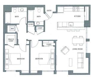 2 bedroom floor plan | Aventine Apartments Hercules CA