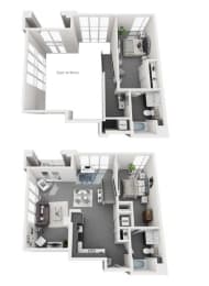2 Bedroom Floor plan with 1,368 Sq. Ft. at Olive DTLA, Los Angeles, California