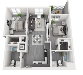 2 Bedroom plan with 973 Sq. Ft. at Olive DTLA, Los Angeles, CA