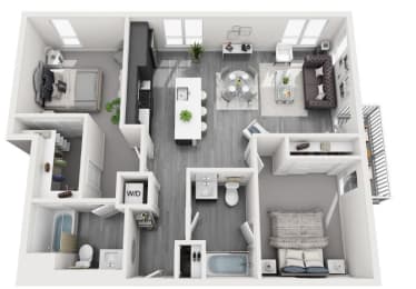 2 Bedroom Floor plan with 1,155 Sq. Ft.  at Olive DTLA, California, 90015
