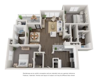 2 Bed 2 Bath Floor Plan | 1,186 Sq. Ft. at Willowest in Collier Hills, Atlanta