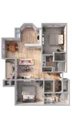 2 Bed 2 Bath Floor Plan with 1,067 Sq. Ft. at The links at Plum Creek Apartments, Castlerock