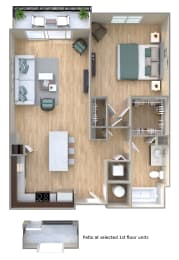 1 Bed 1 Bath Floor Plan | 750-756 Sq. Ft.  at One Plantation in Plantation, FL 33324