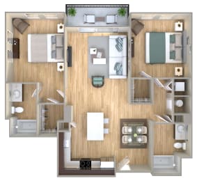 2 Bed 2 Bath Floor Plan | 1,000 Sq. Ft. at One Plantation in Plantation, Florida