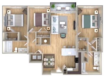 3 Bed 2 Bath Floor Plan | 1,301 Sq. Ft. at One Plantation in FL 33324
