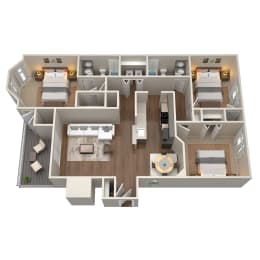 3 Bed 2 Bath Floor Plan | 1,280 Sq. Ft. at The Annaline in Nashville, Tennessee 37217