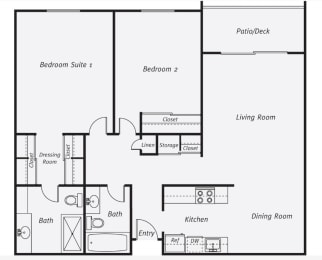 2 Bedroom Floor Plan | 995 Sq. Ft. at Delphine on Diamond, San Francisco, 94131