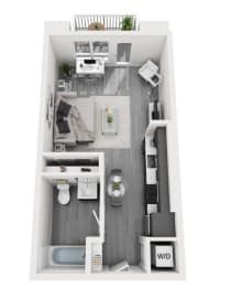 Studio Floor plan with 497-519 Sq. Ft. at Olive DTLA, Los Angeles, California
